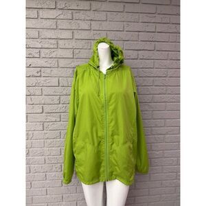 Tally Ho Women’s Lime Green Hooded Drawstring Zip Windbreaker Jacket Size XL